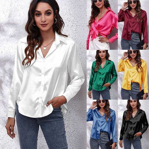 Damen hemd button satin - up,