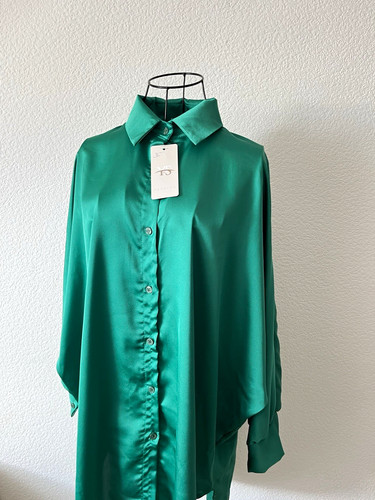 Damen satin bluse grün - satin,