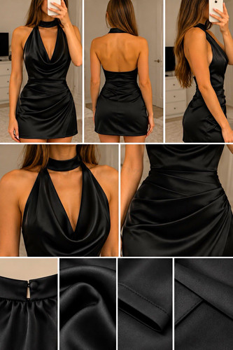 Damen satin minikleid schwarz - damen,